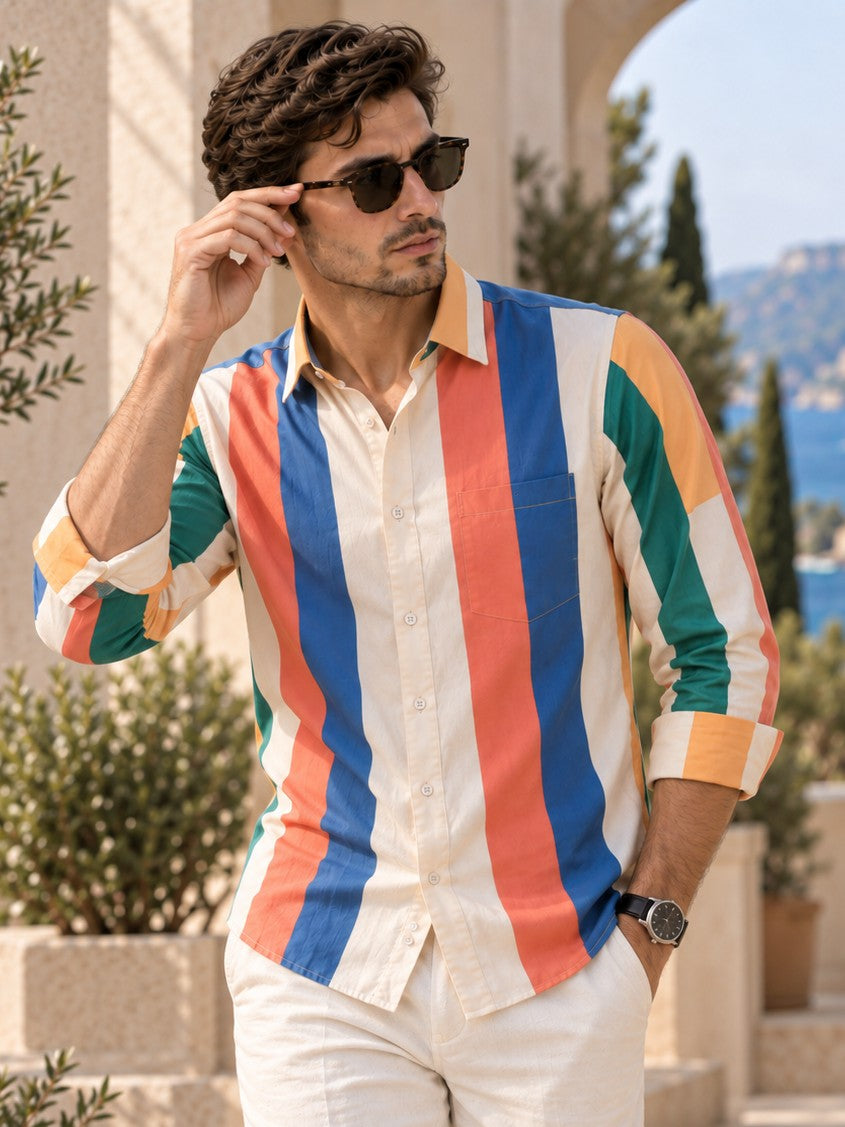 Men Multi Color Striped Regular Fit Formal, Casual Wear Shirt