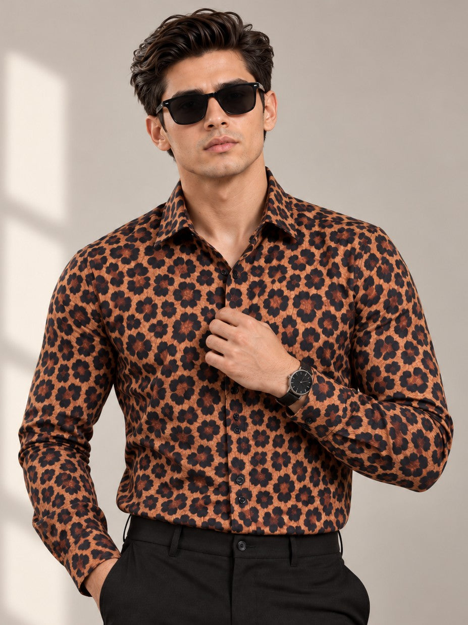 Men's Animal Print Leopard Brown Casual and Formal Shirt
