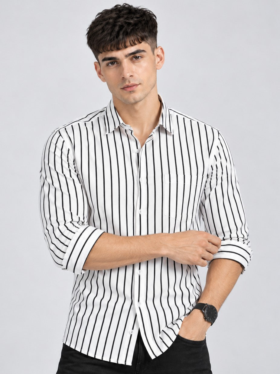 Men Classic White Striped Formal, Casual Wear Shirt