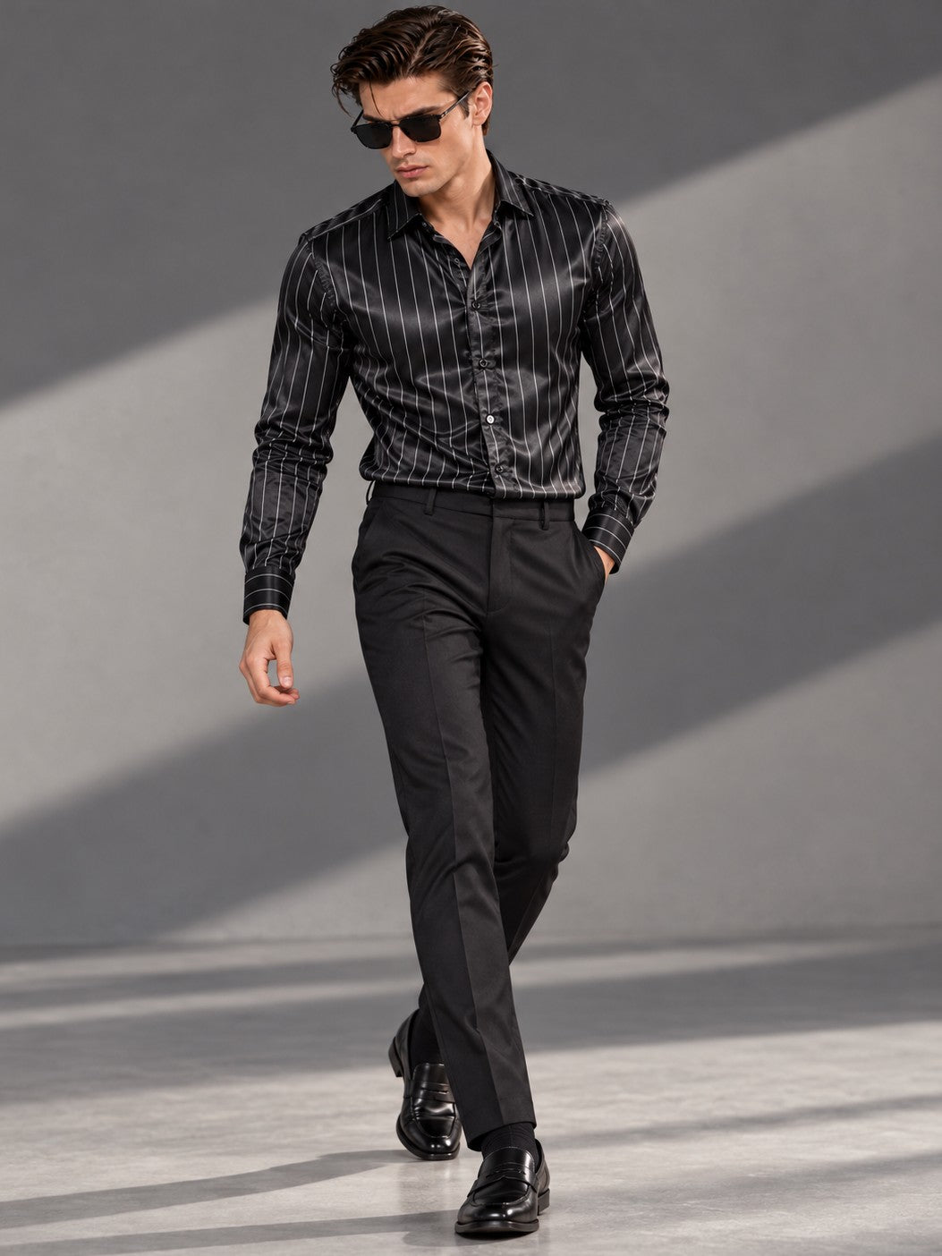 Men Black Formal and Party Striped Shirt