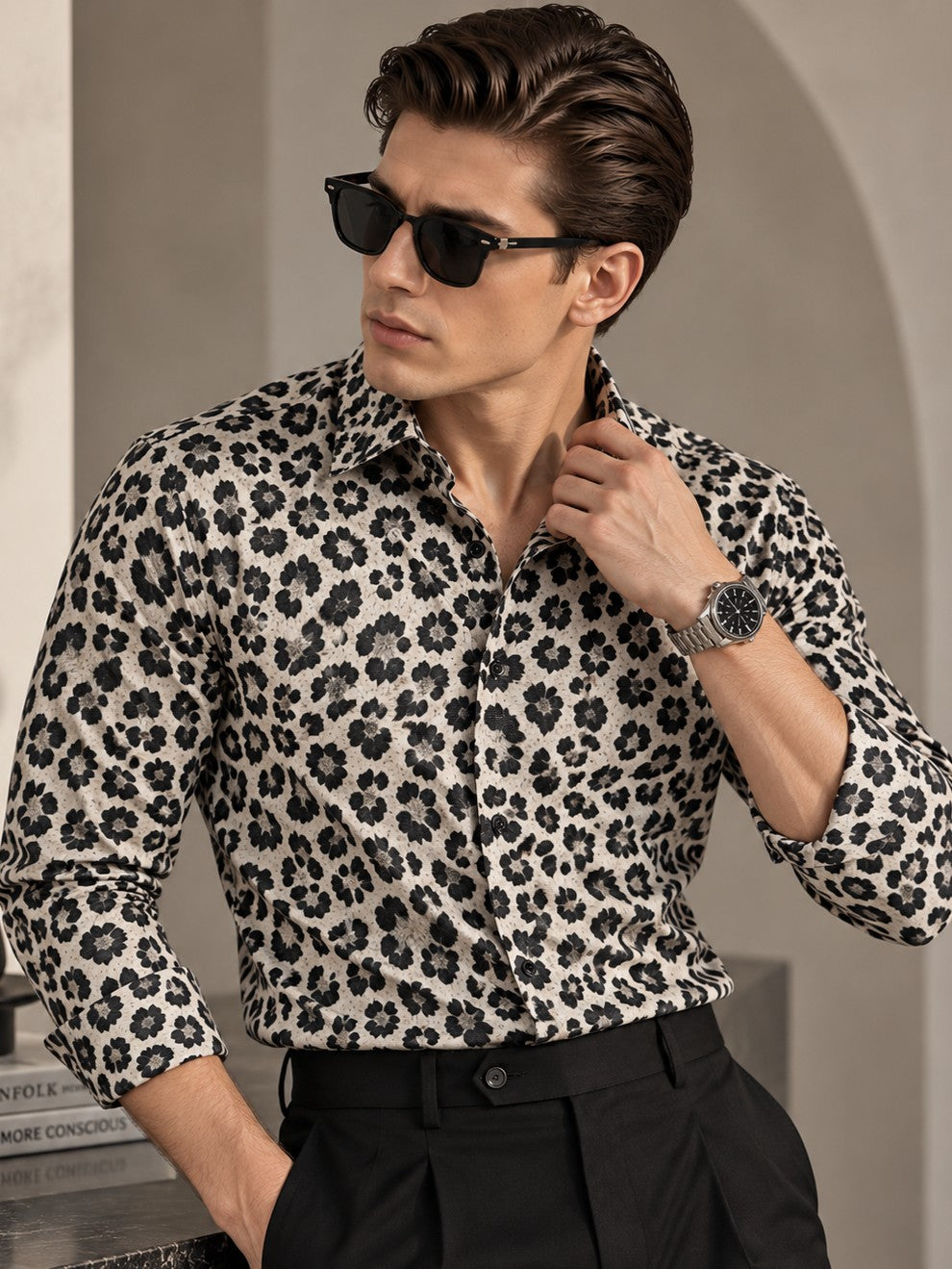 Men's Animal Print Leopard White Casual and Formal Shirt