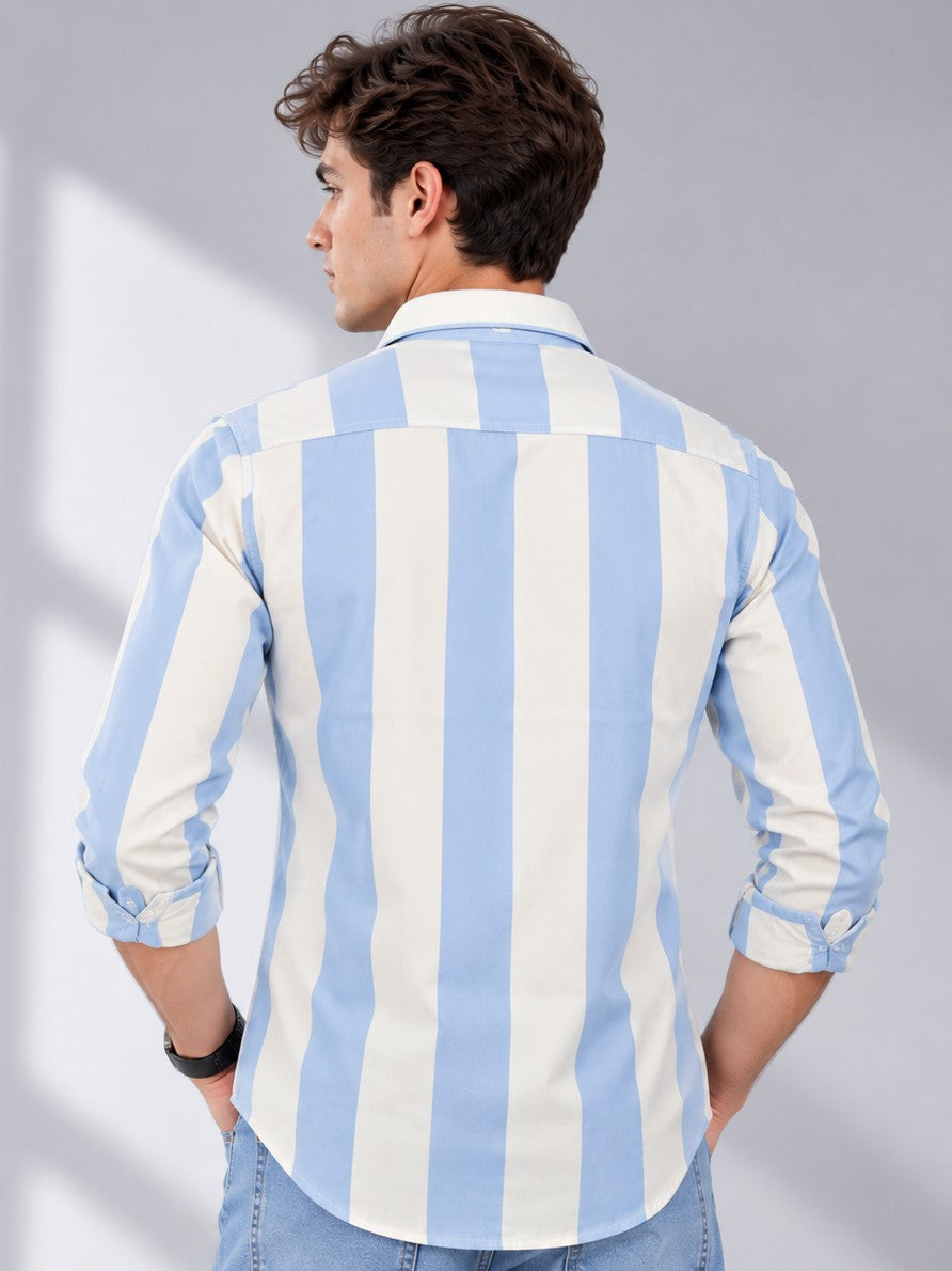 Men Sky Blue Striped Regular Fit Formal, Casual Wear Shirt