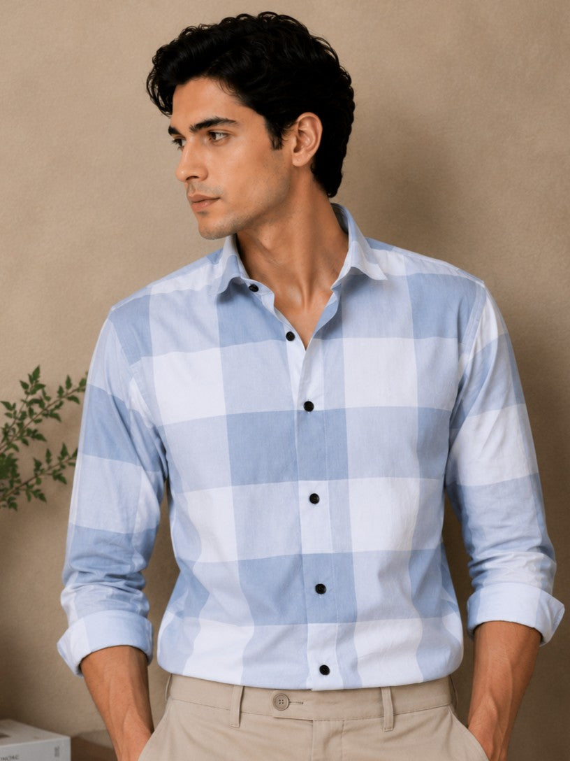 FOOMER GREY CHECKED COTTON CASUAL SHIRT FOR MEN'S