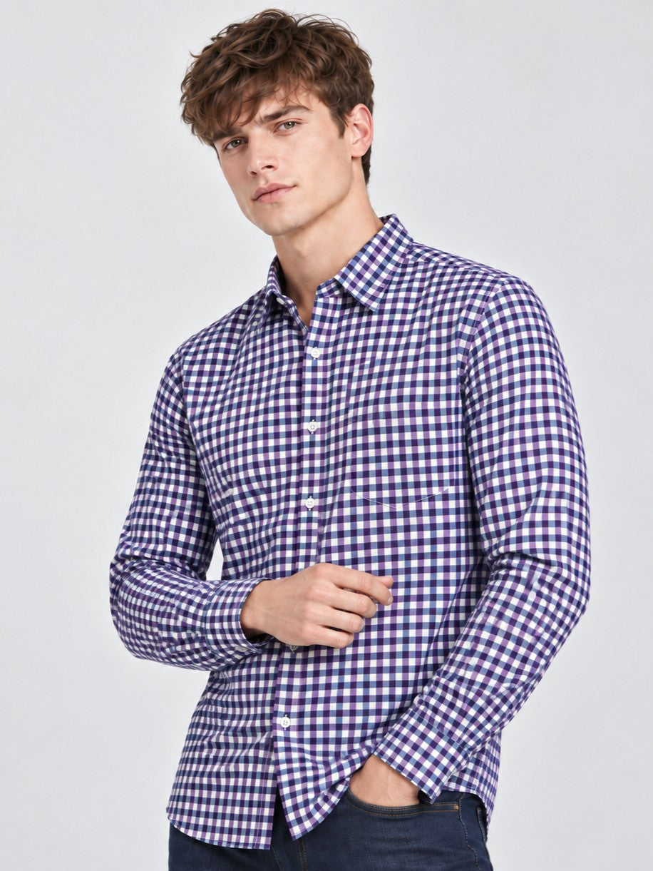 Men Premium Purple Regular Fit Checked Formal, Casual Shirt