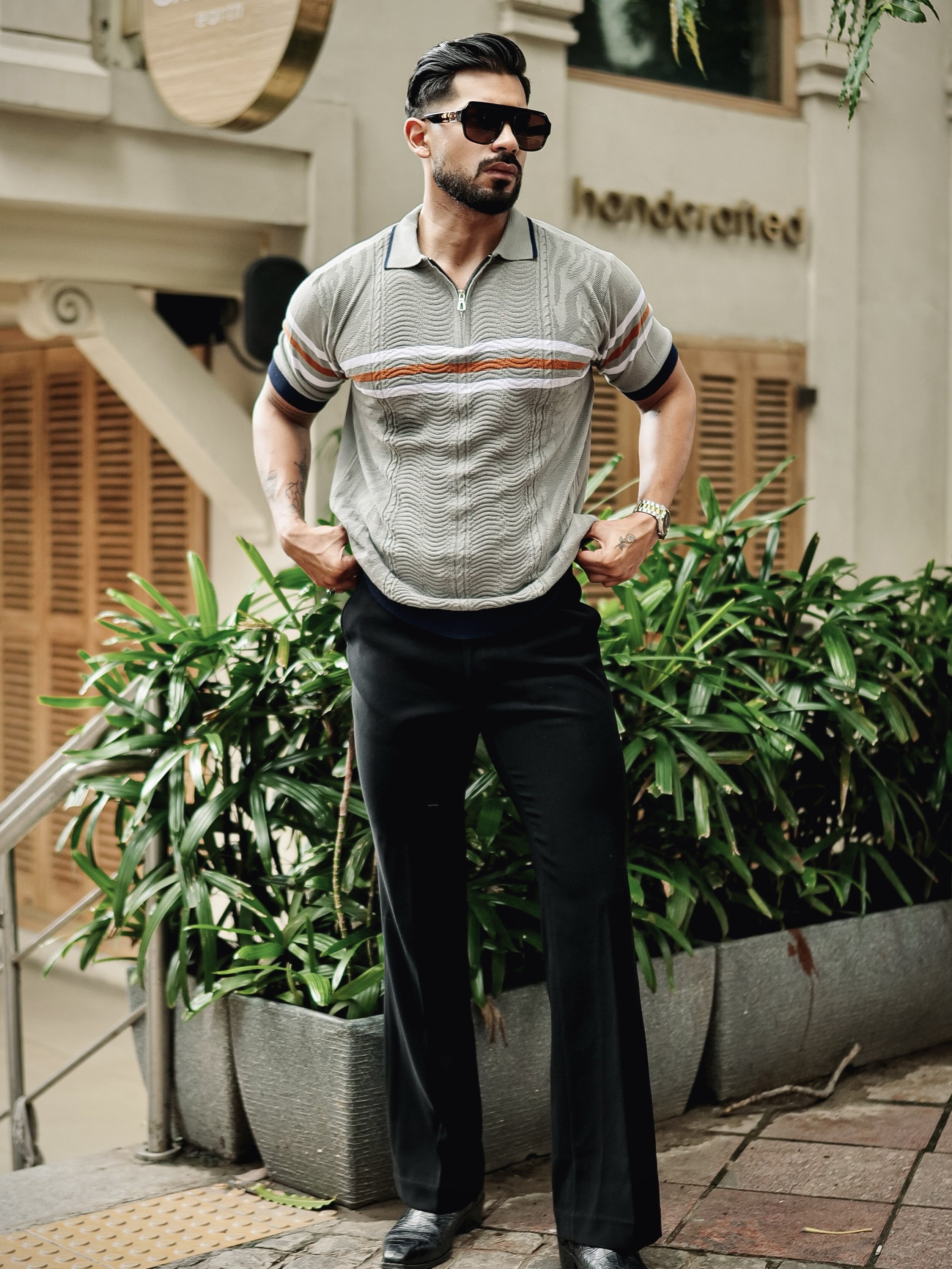 FOOMER GREY HALF SLEEVE KNITTED TSHIRT FOR MEN'S