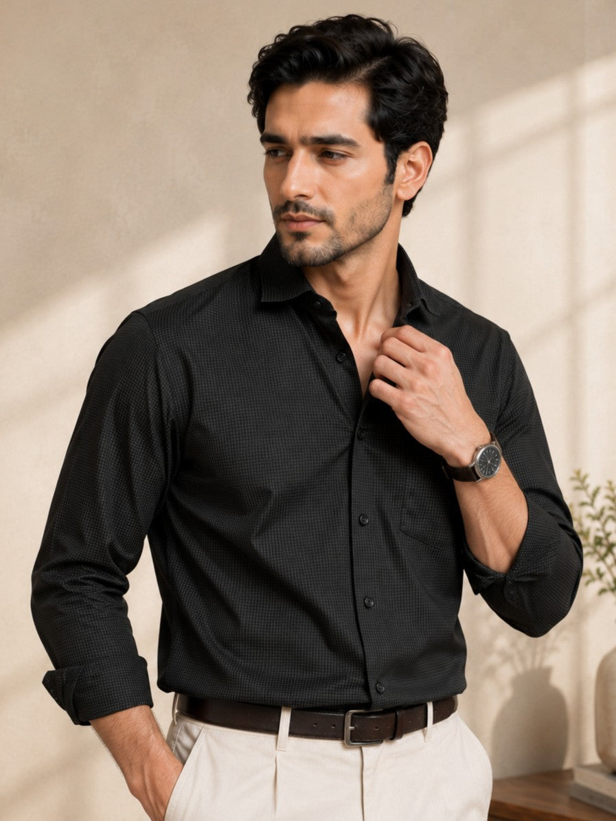 FOOMER GREEN MINI CHECKED COTTON CASUAL SHIRT FOR MEN'S