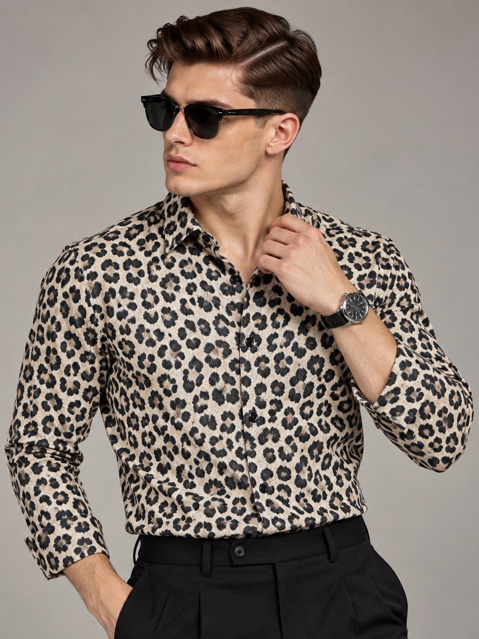 Men's Animal Print Leopard beige Casual and Formal Shirt