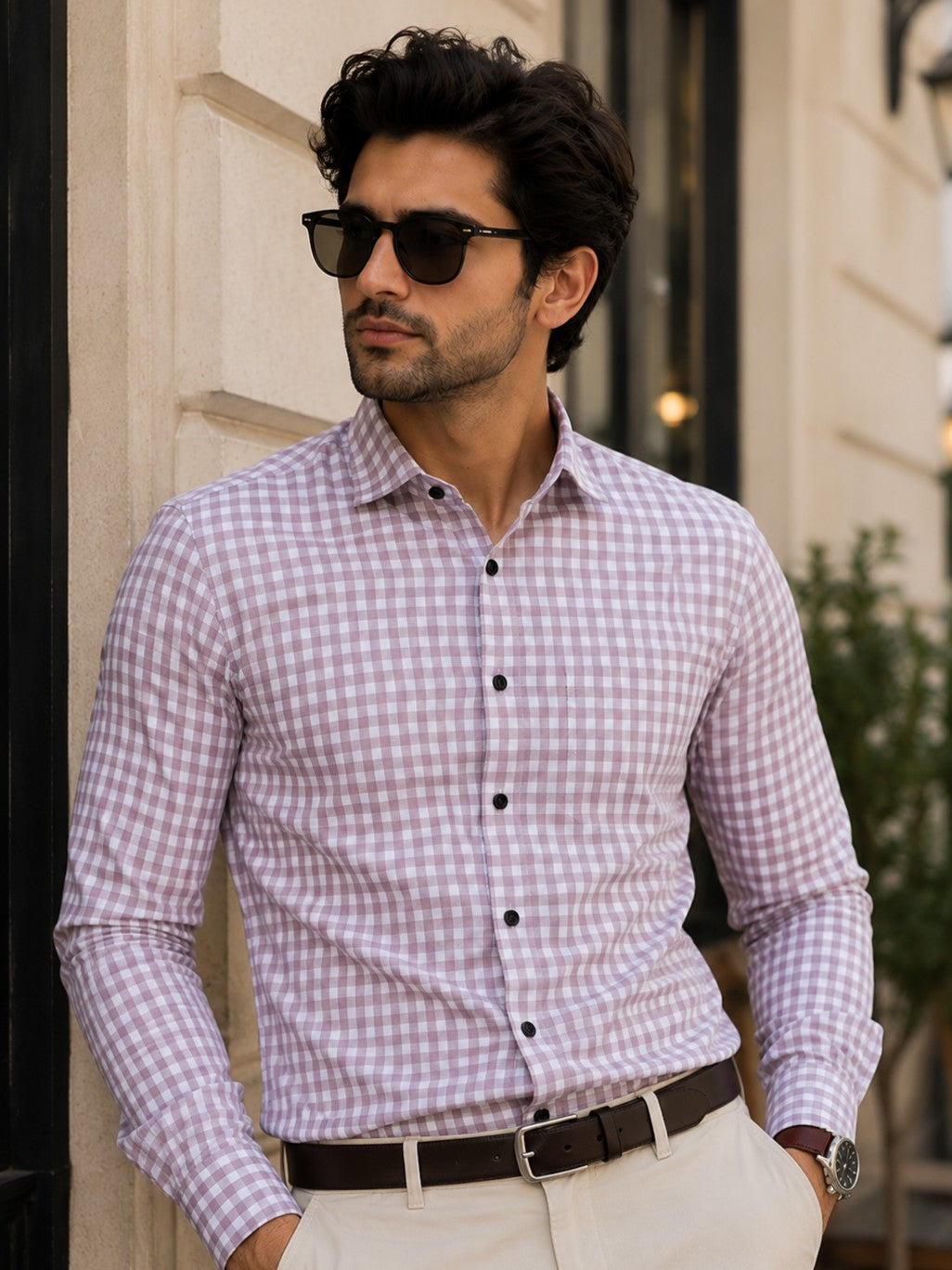 WHITE CHECKERD PRINTED COTTON CASUAL SHIRT FOR MEN'S