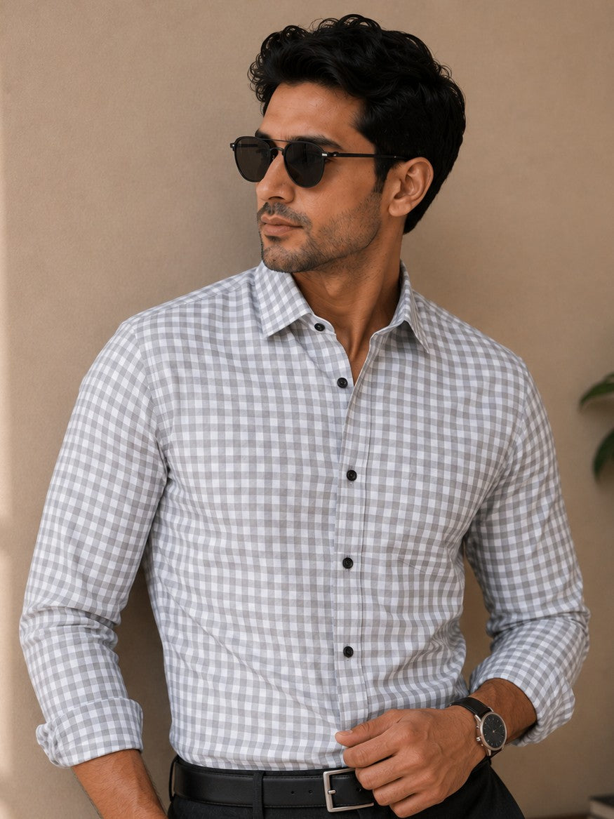 GREEN CHECKERED PRINTED COTTON CASUAL SHIRT FOR MEN'S
