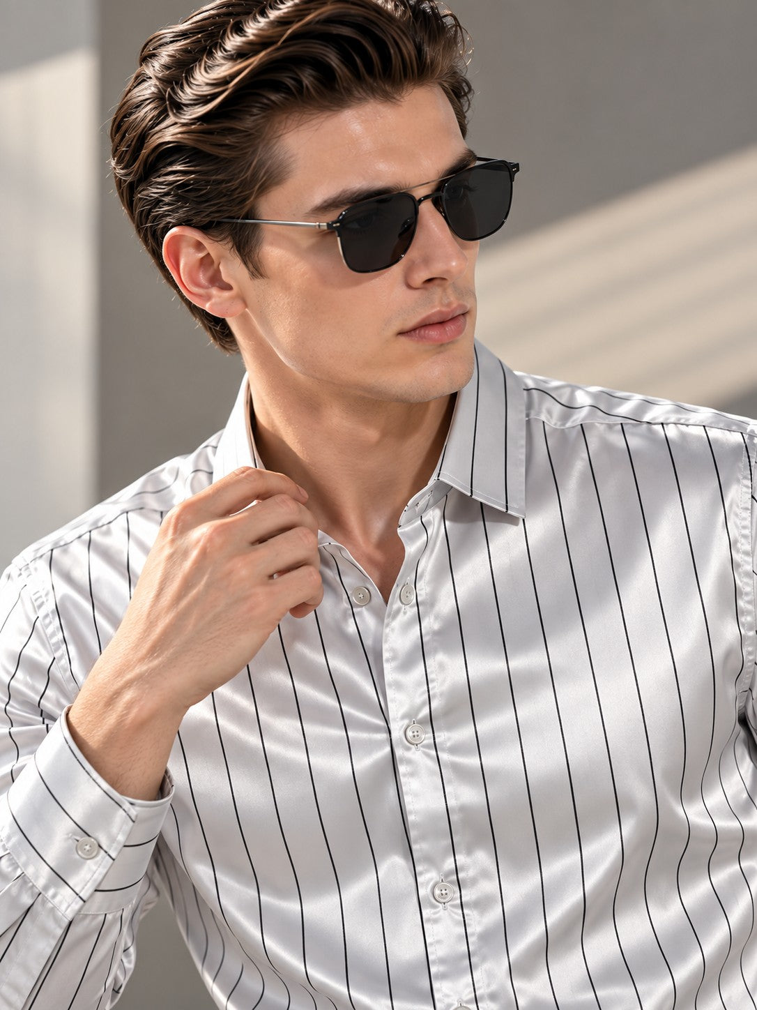 Men White Formal and Party Striped Shirt
