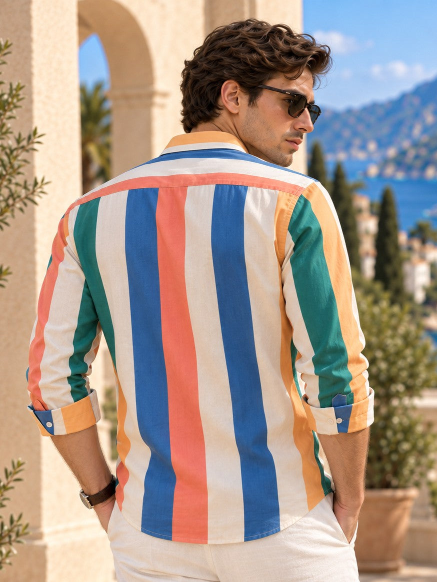 Men Multi Color Striped Regular Fit Formal, Casual Wear Shirt