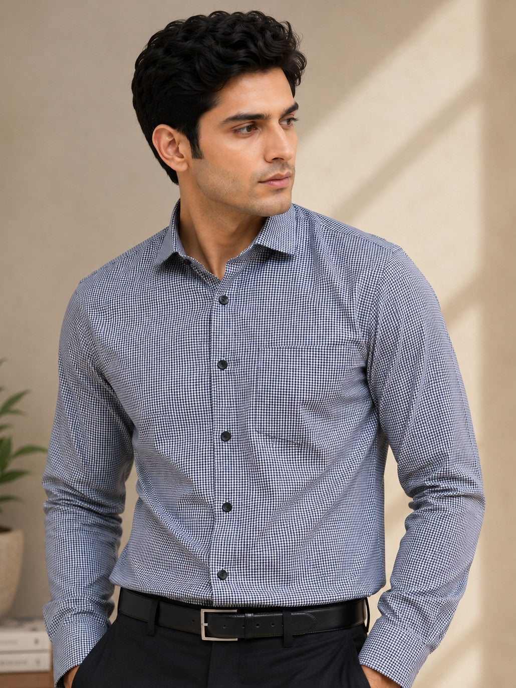 FOOMER WHITE MINI CHECKED COTTON CASUAL SHIRT FOR MEN'S