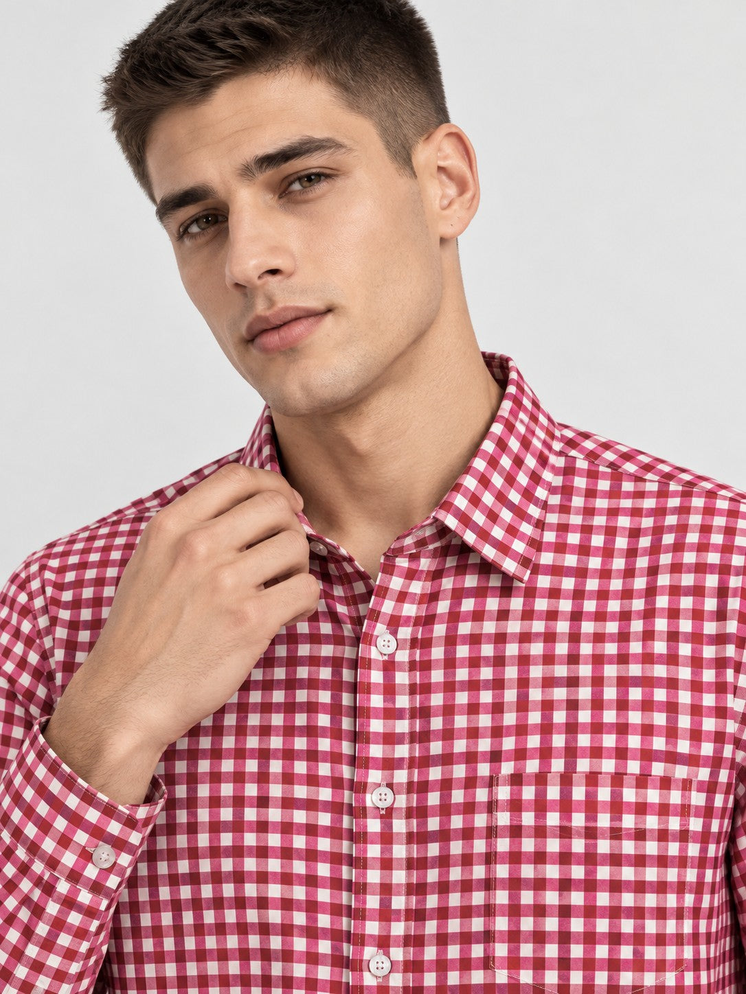 Men Premium Maroon Regular Fit Checked Formal, Casual Shirt