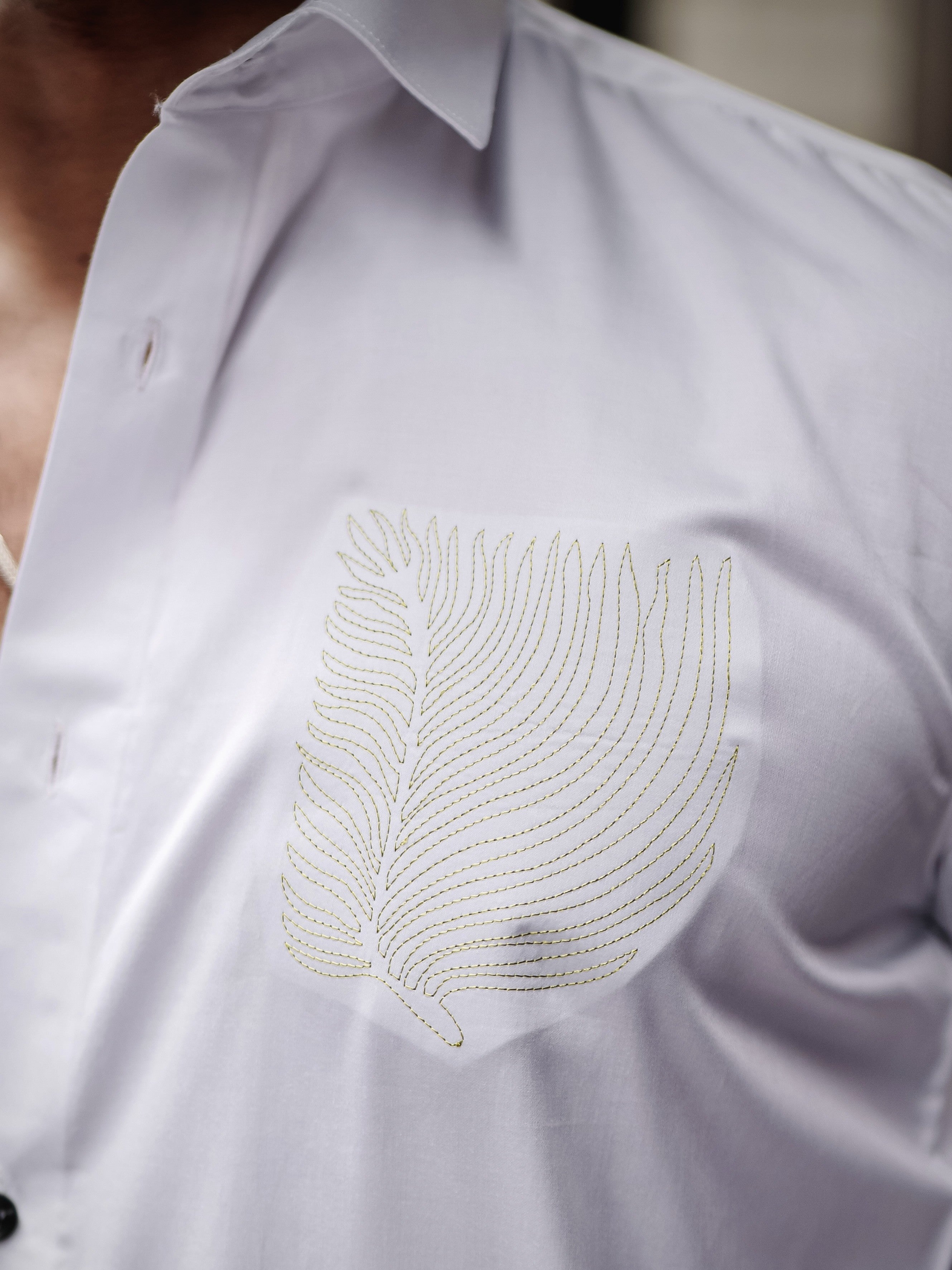 WHITE EMBROIDERED DESIGNER SATIN COTTON SHIRT FOR MEN'S