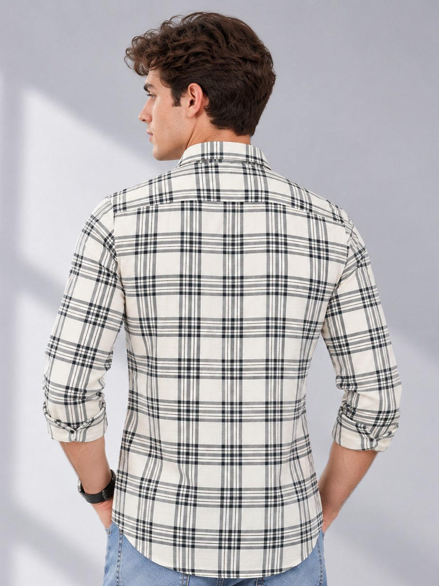 Men's Cream Checked Casual and Formal Shirt
