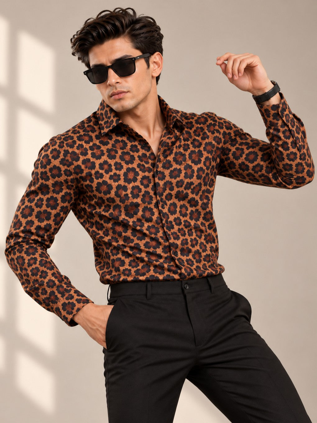 Men's Animal Print Leopard Brown Casual and Formal Shirt