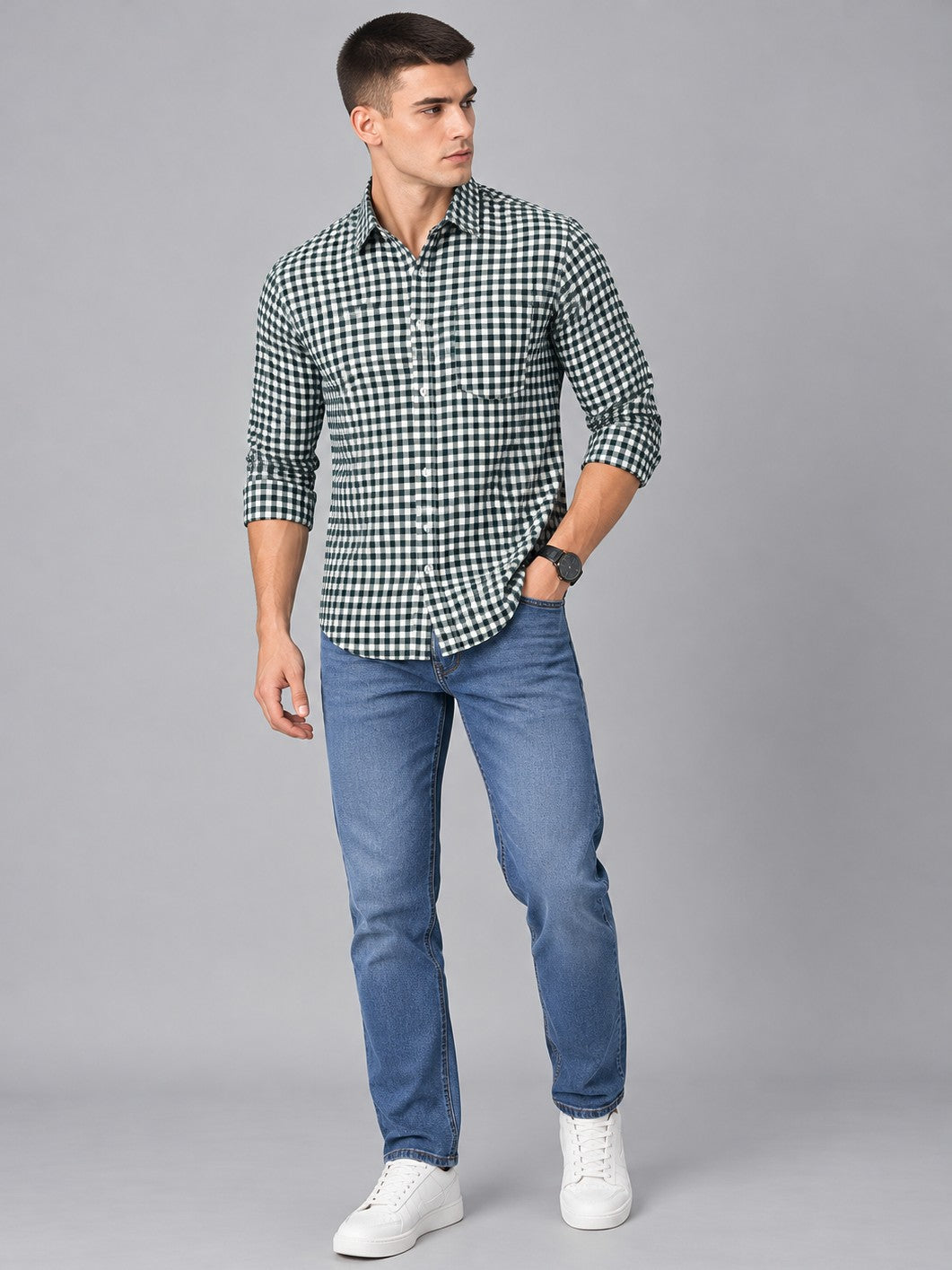 Men Premium Regular Fit Checked Formal, Casual Shirt