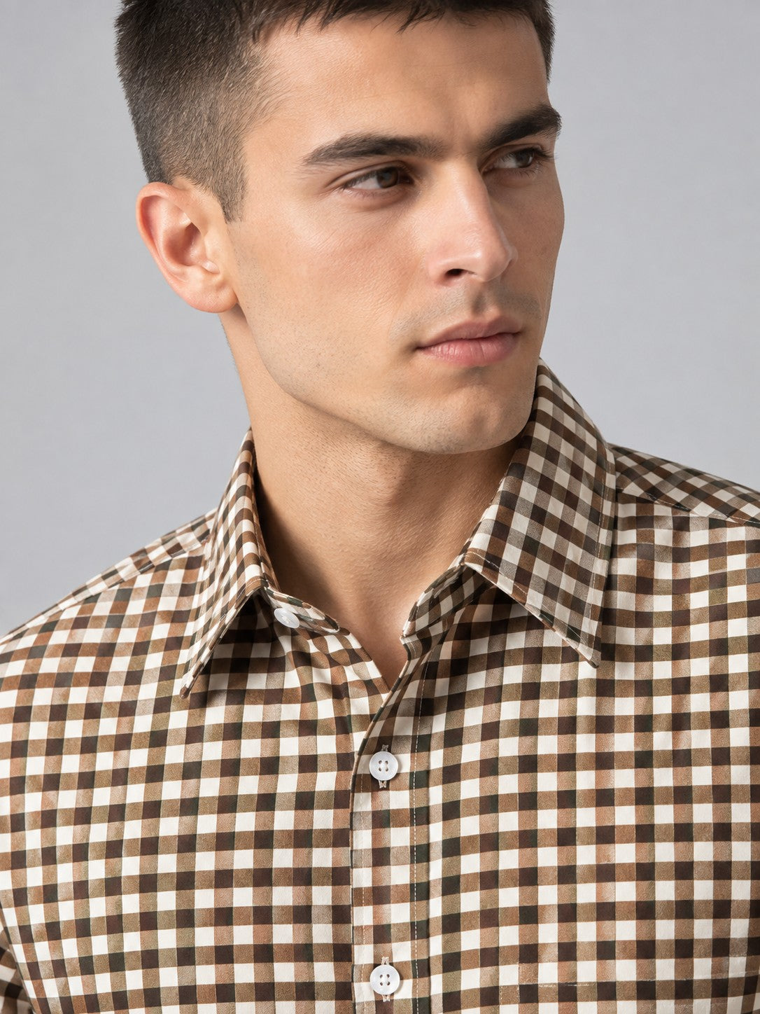 Men Premium Brown Regular Fit Checked Formal, Casual Shirt