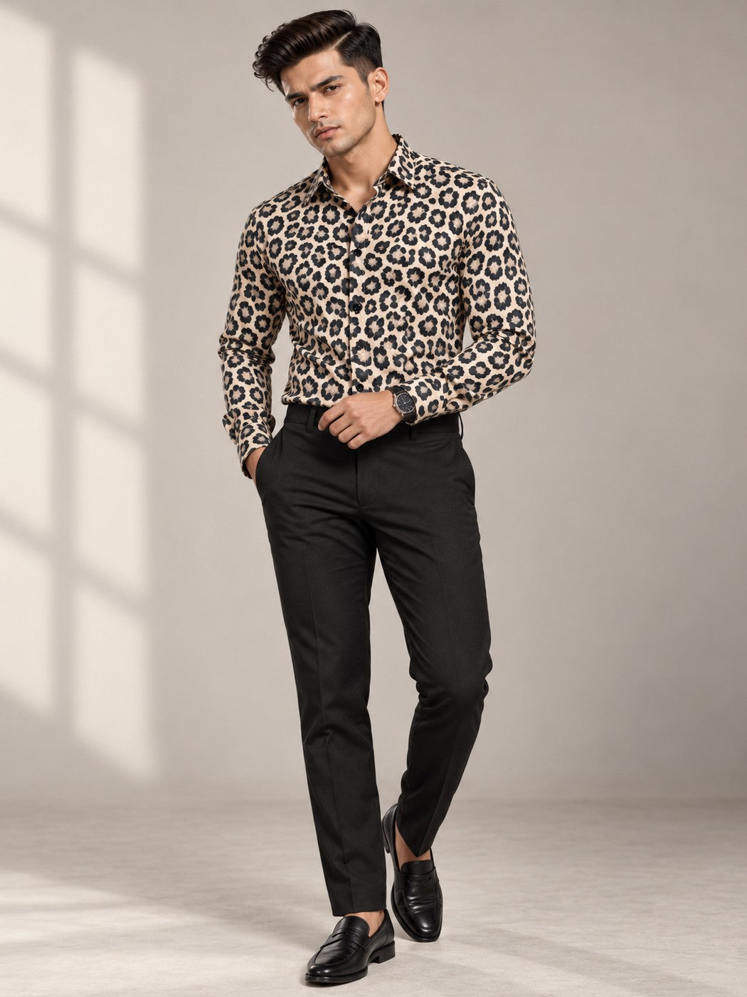 Men's Animal Print Leopard beige Casual and Formal Shirt