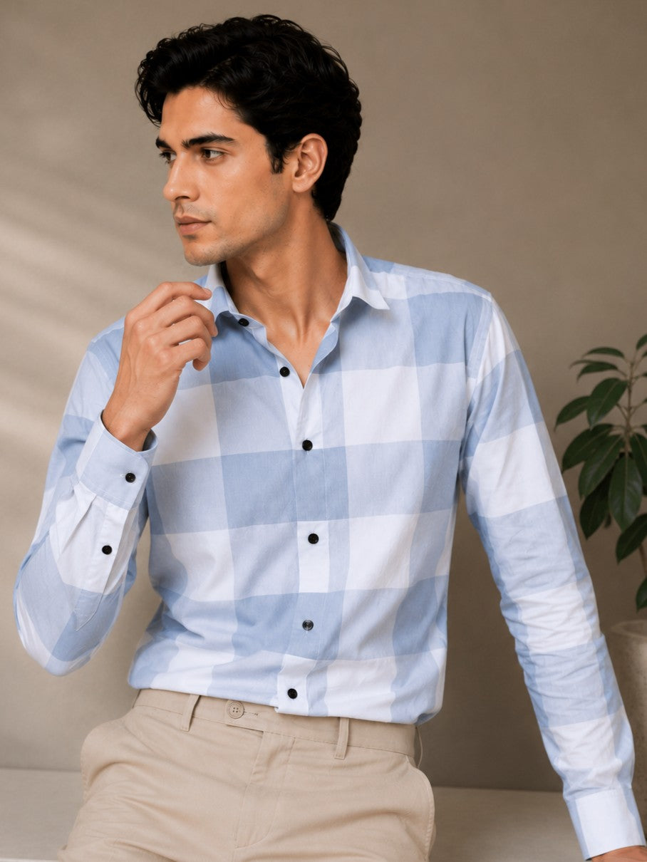 FOOMER GREY CHECKED COTTON CASUAL SHIRT FOR MEN'S
