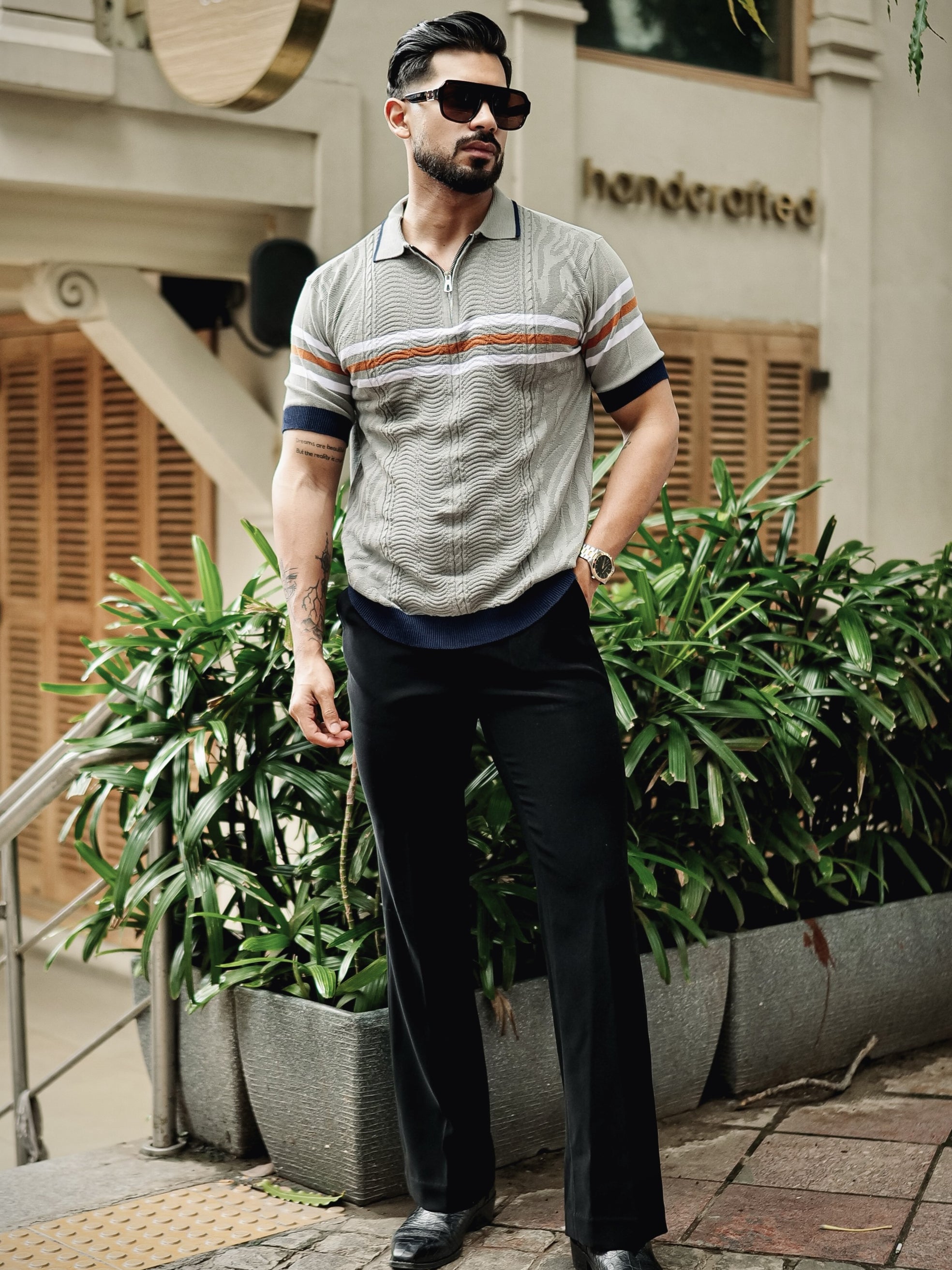 FOOMER GREY HALF SLEEVE KNITTED TSHIRT FOR MEN'S