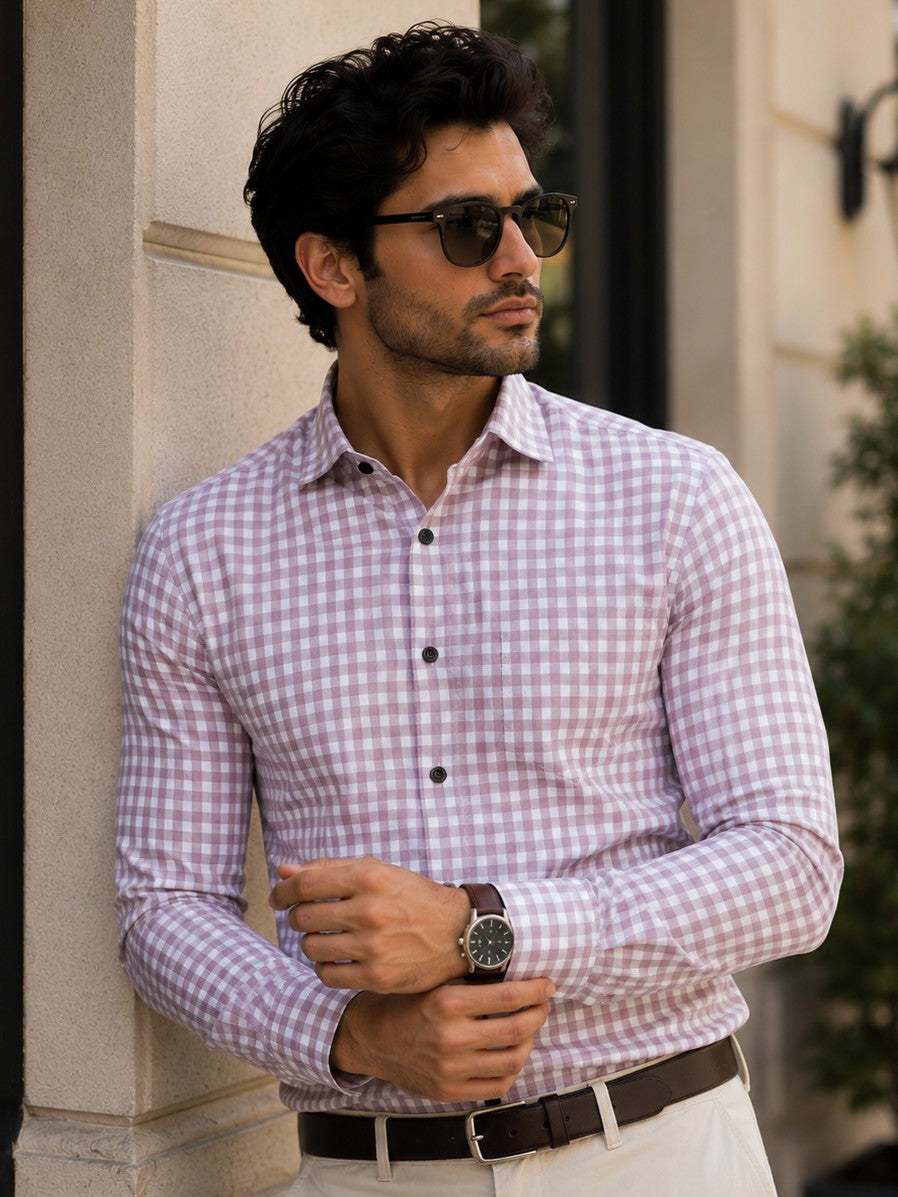 WHITE CHECKERD PRINTED COTTON CASUAL SHIRT FOR MEN'S
