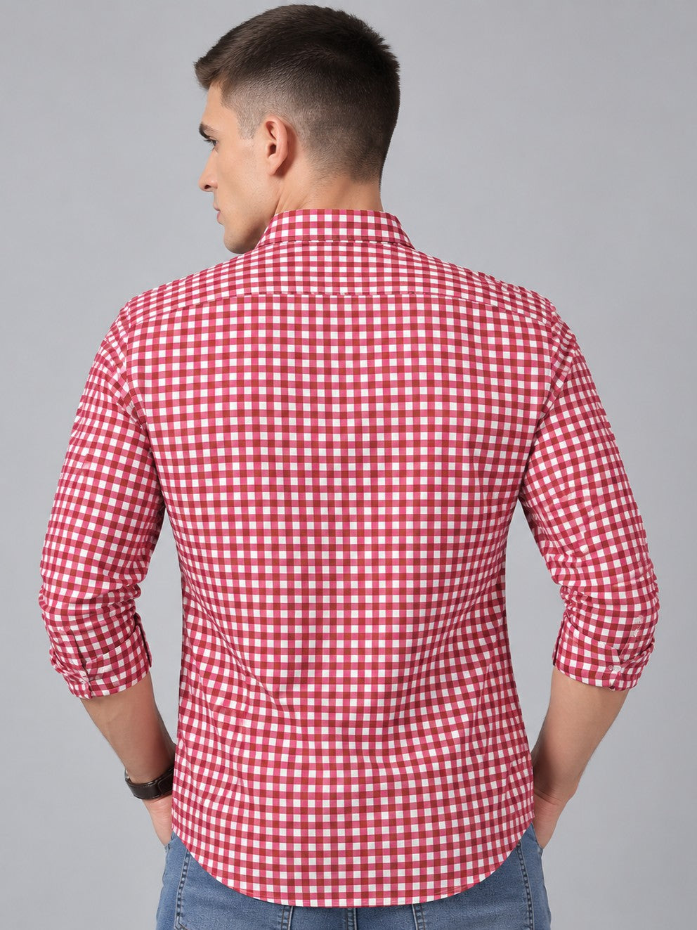 Men Premium Maroon Regular Fit Checked Formal, Casual Shirt