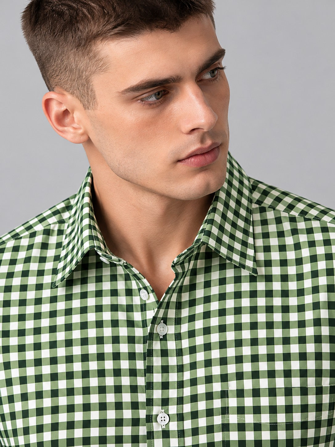 Men Premium Green Regular Fit Checked Formal, Casual Shirt