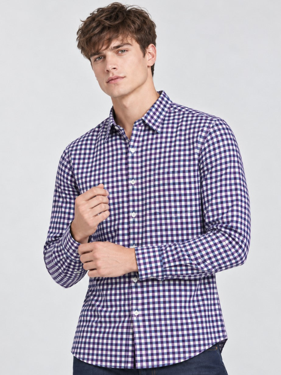 Men Premium Purple Regular Fit Checked Formal, Casual Shirt