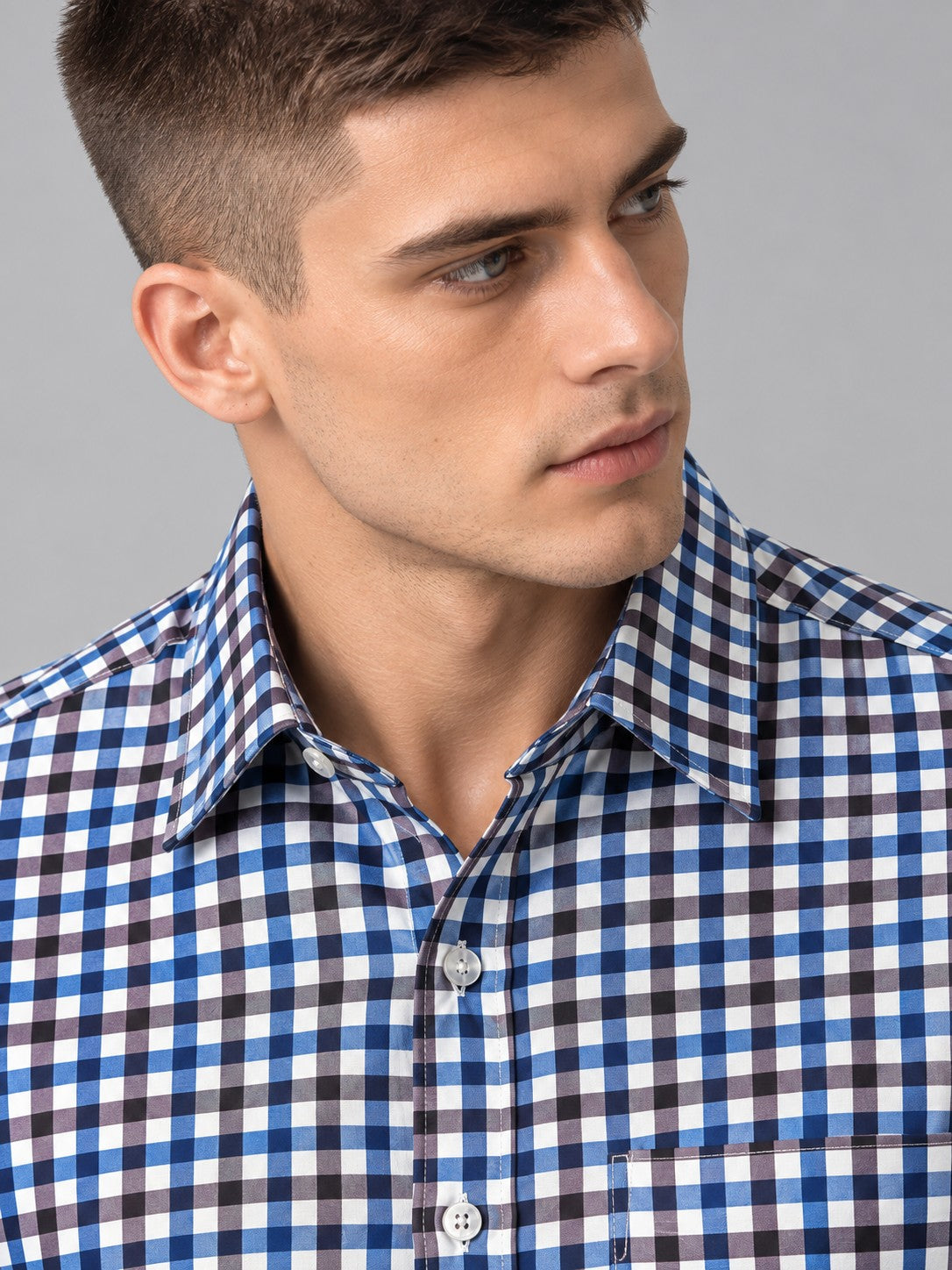 Men Premium Navy Blue Regular Fit Checked Formal, Casual Shirt