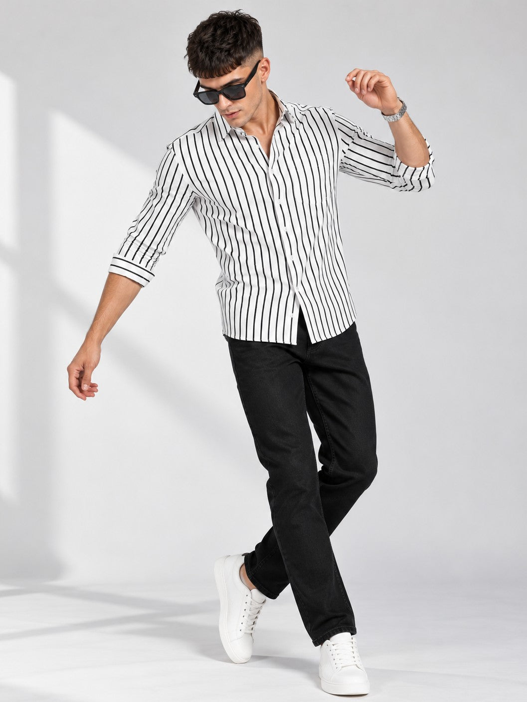Men Classic White Striped Formal, Casual Wear Shirt