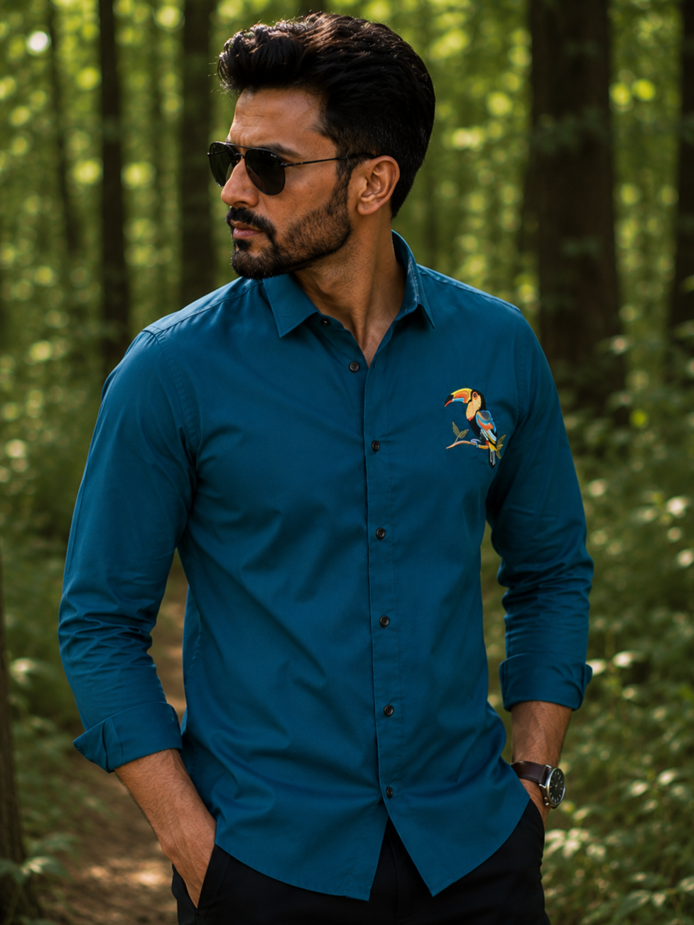 RAMA EMBROIDERED DESIGNER SATIN COTTON SHIRT MEN'S