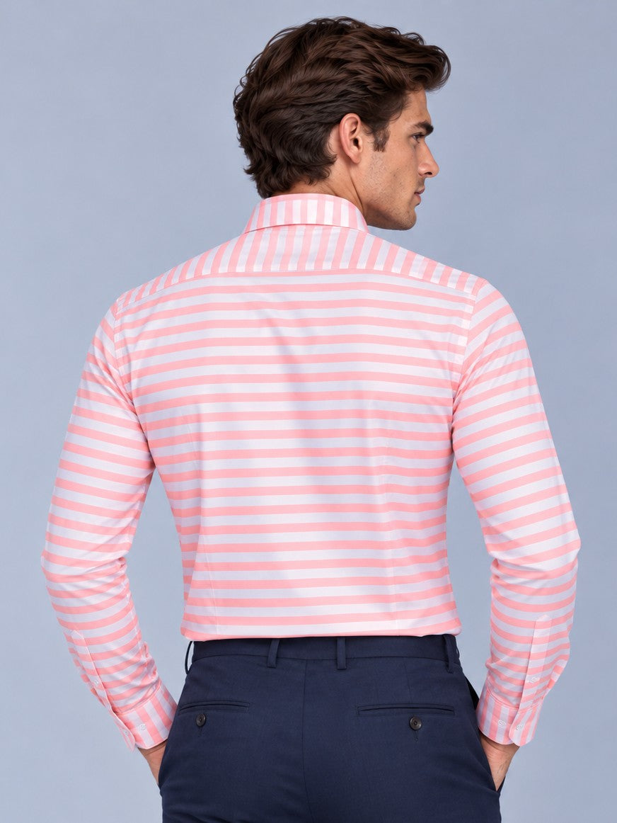 Men Classic Pink Horizontal Stripes Striped Formal, Casual Shirt