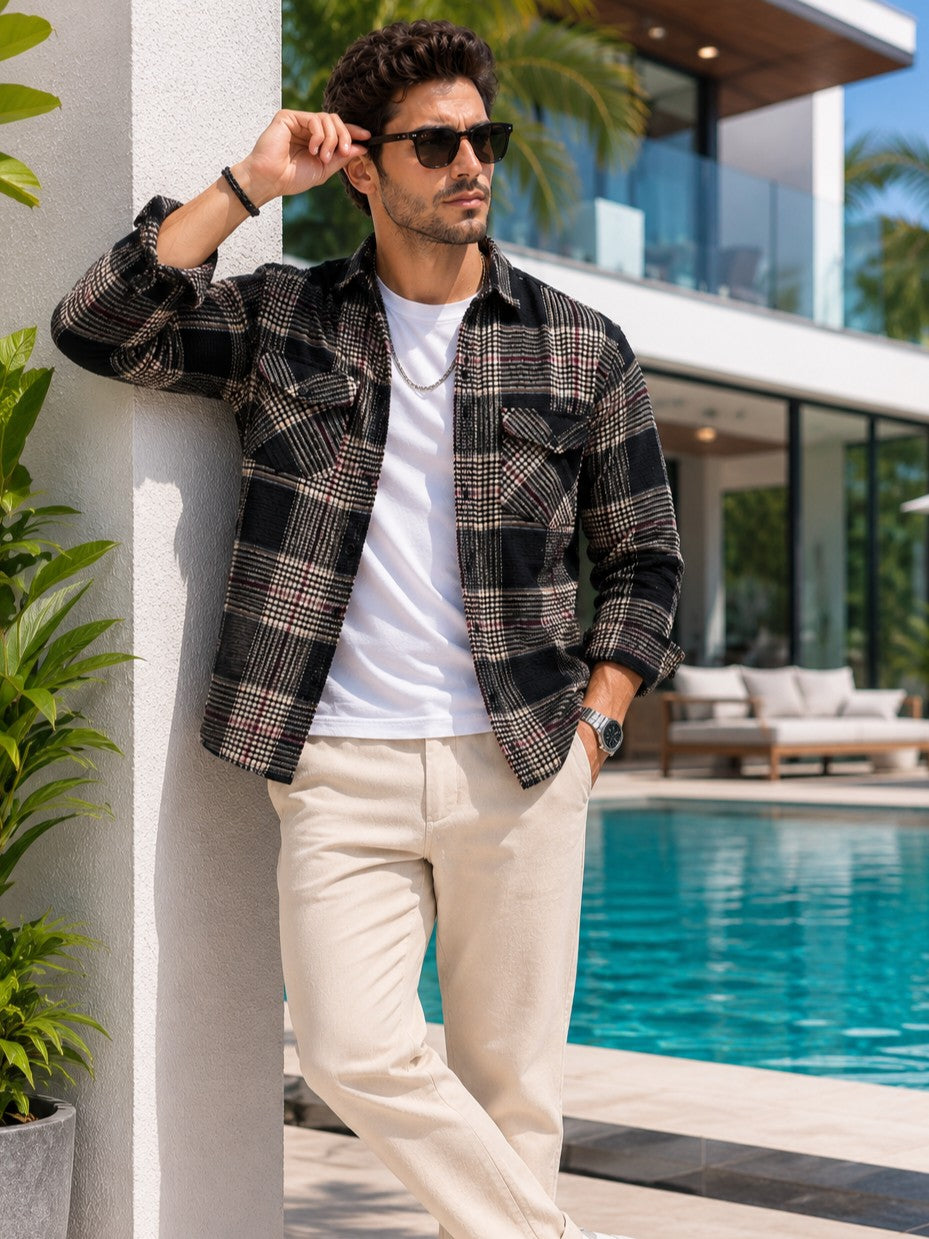 FOOMER BLACK GLEN CHECKED CASUAL SHIRT FOR MEN'S