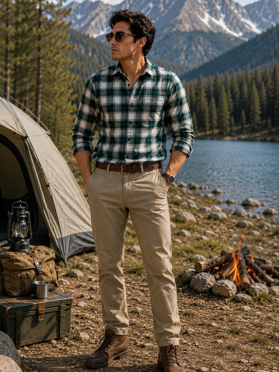 SQUARE GREEN CHECKED COTTON CASUAL SHIRT FOR MEN'S