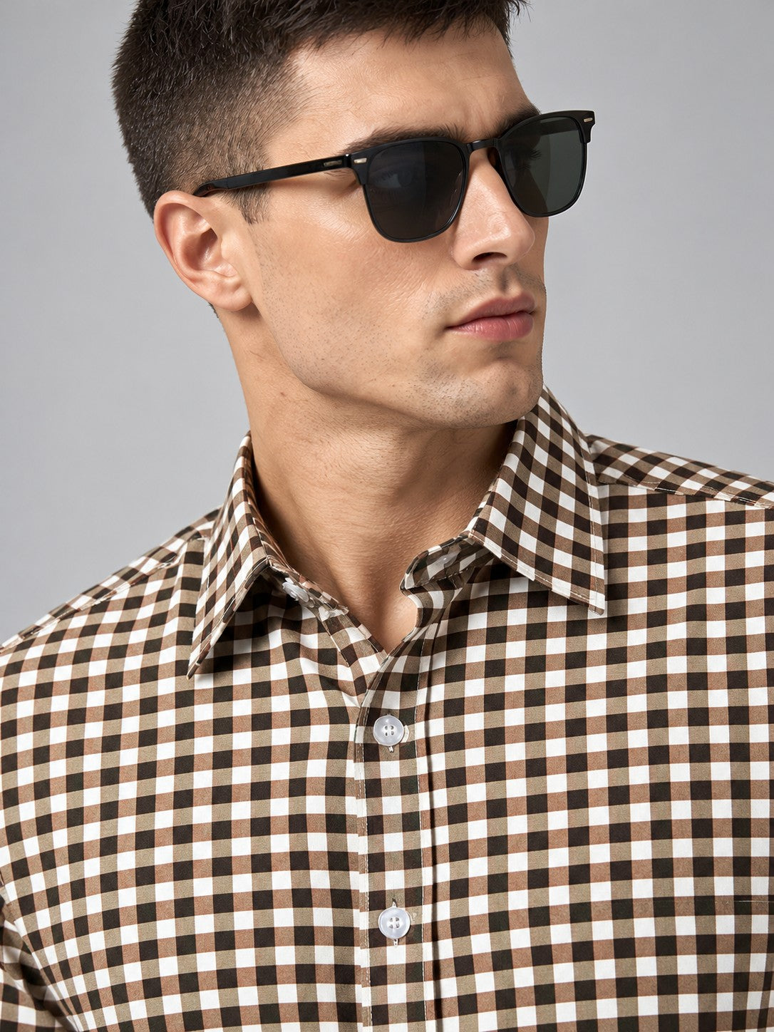 Men Premium Brown Regular Fit Checked Formal, Casual Shirt