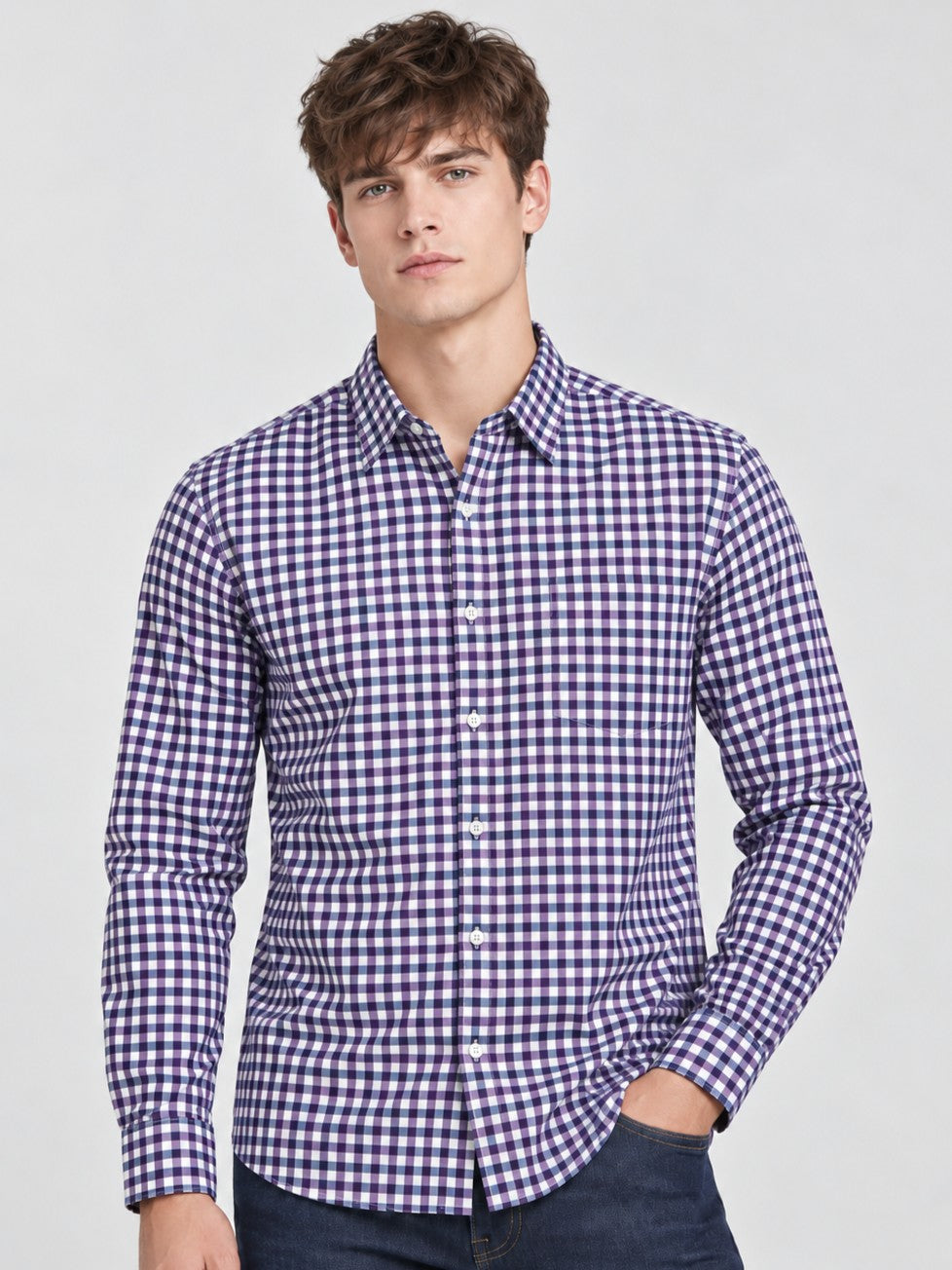 Men Premium Purple Regular Fit Checked Formal, Casual Shirt