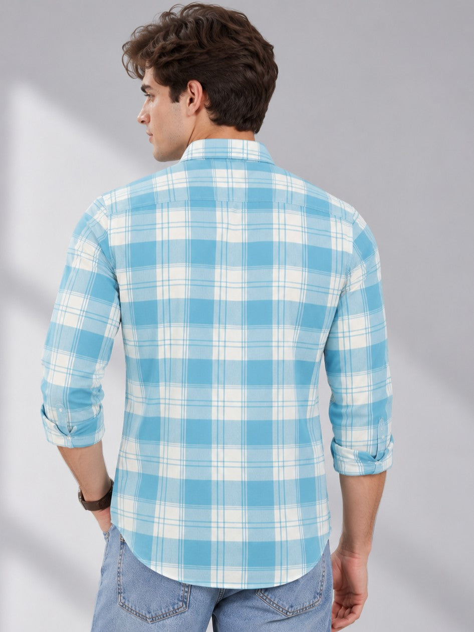 Men's Aqua Checked Casual and Formal Shirt