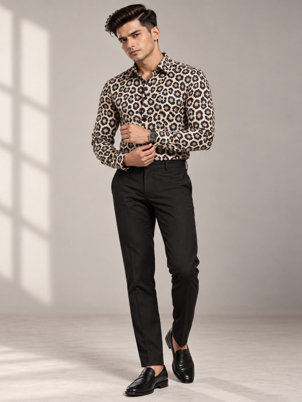 Men's Animal Print Leopard beige Casual and Formal Shirt