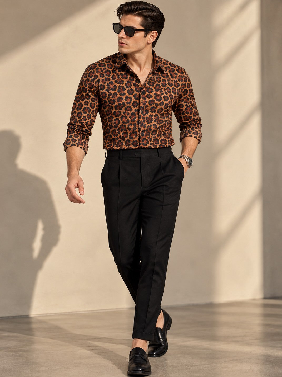 Men's Animal Print Leopard Brown Casual and Formal Shirt