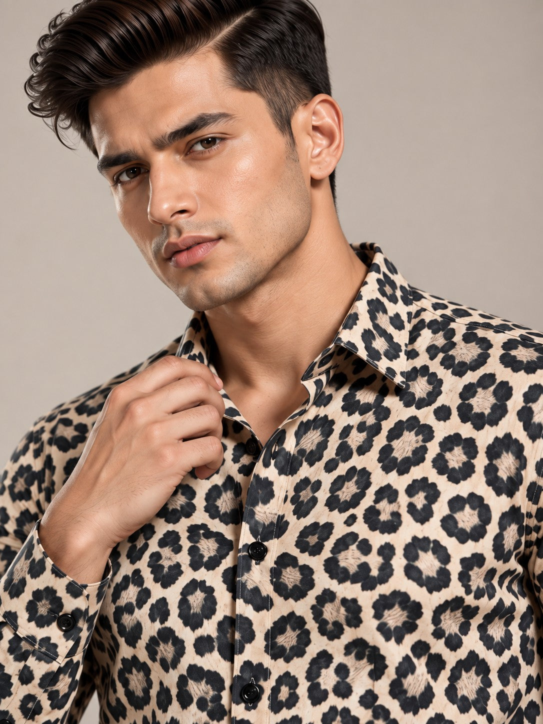 Men's Animal Print Leopard beige Casual and Formal Shirt