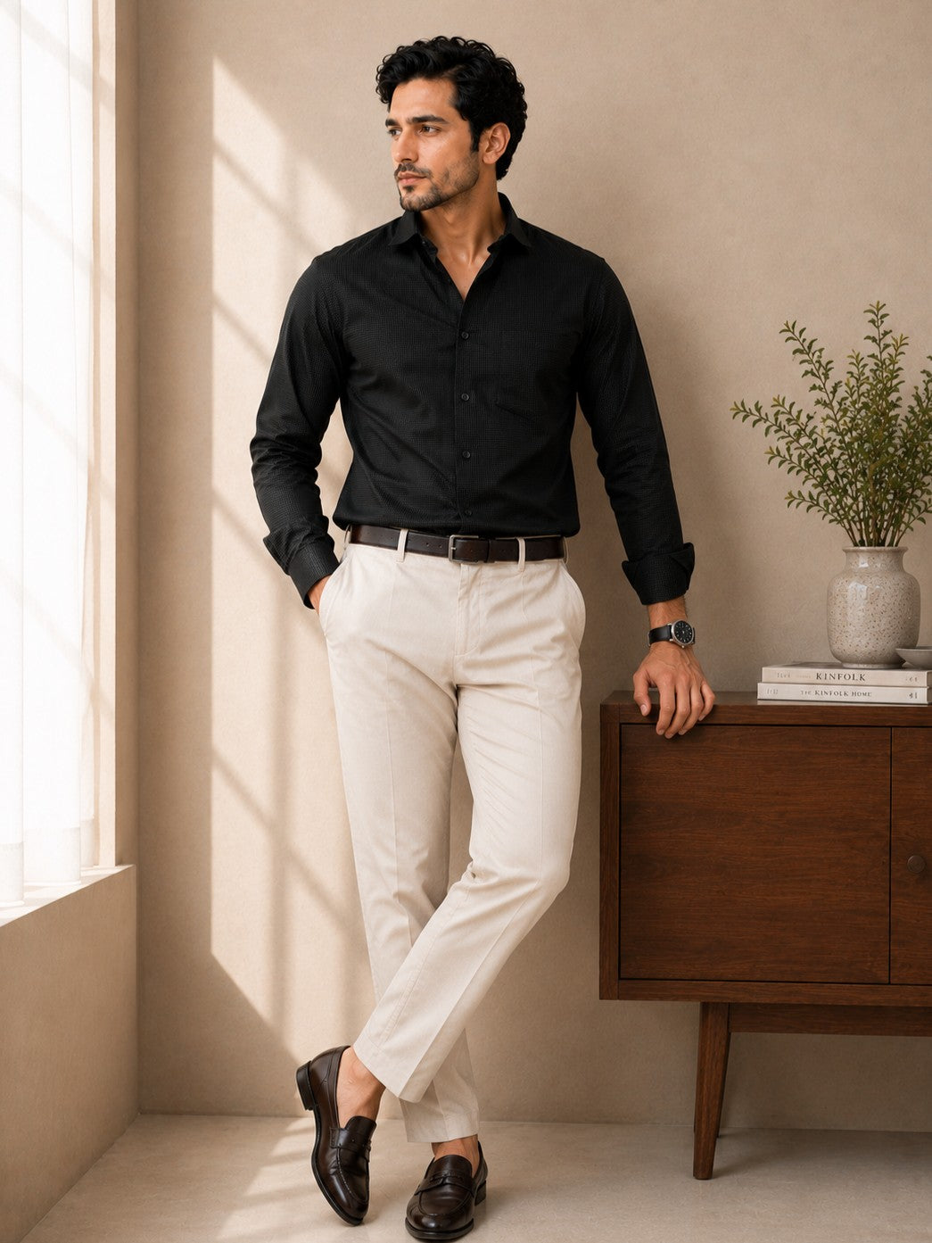 FOOMER GREEN MINI CHECKED COTTON CASUAL SHIRT FOR MEN'S