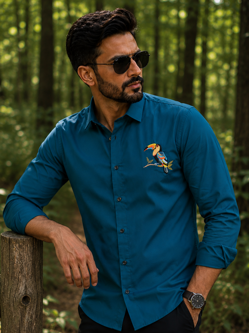 RAMA EMBROIDERED DESIGNER SATIN COTTON SHIRT MEN'S