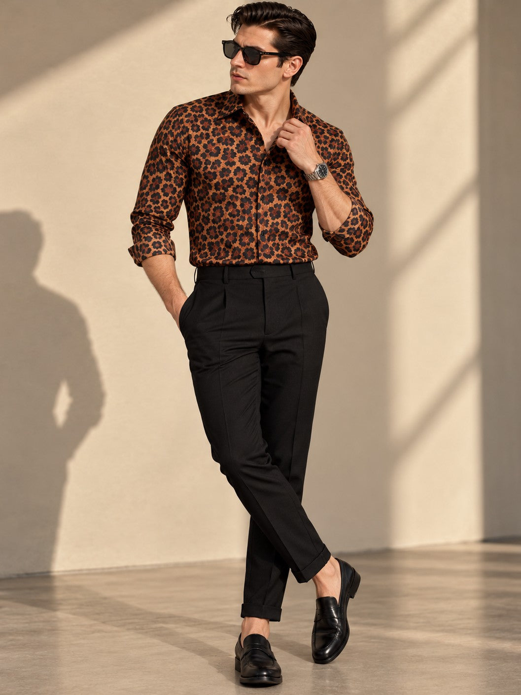 Men's Animal Print Leopard Brown Casual and Formal Shirt
