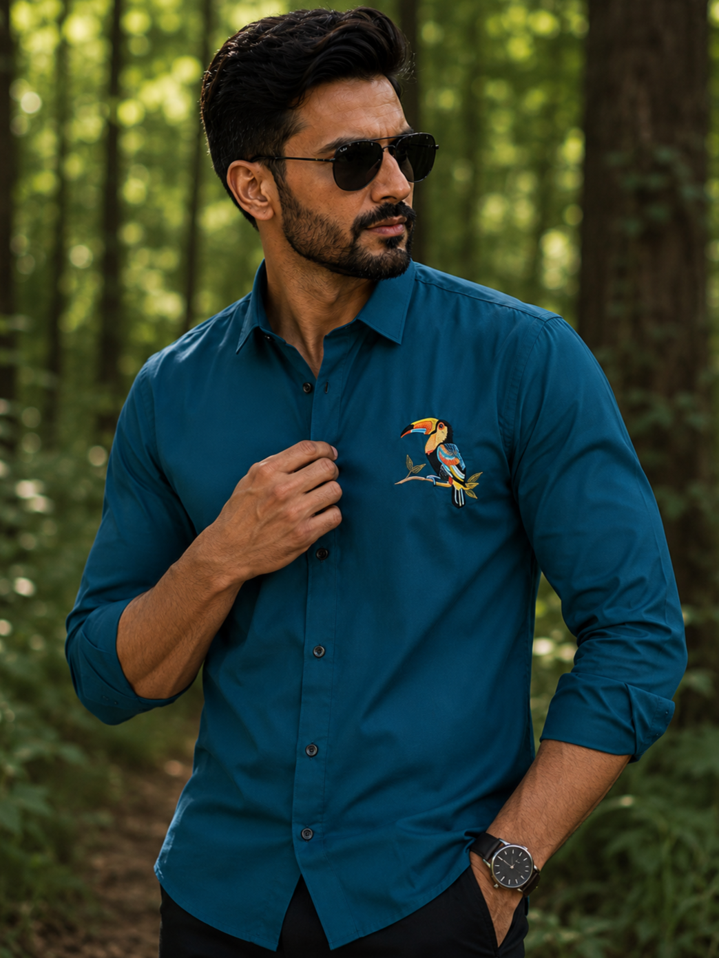 RAMA EMBROIDERED DESIGNER SATIN COTTON SHIRT MEN'S