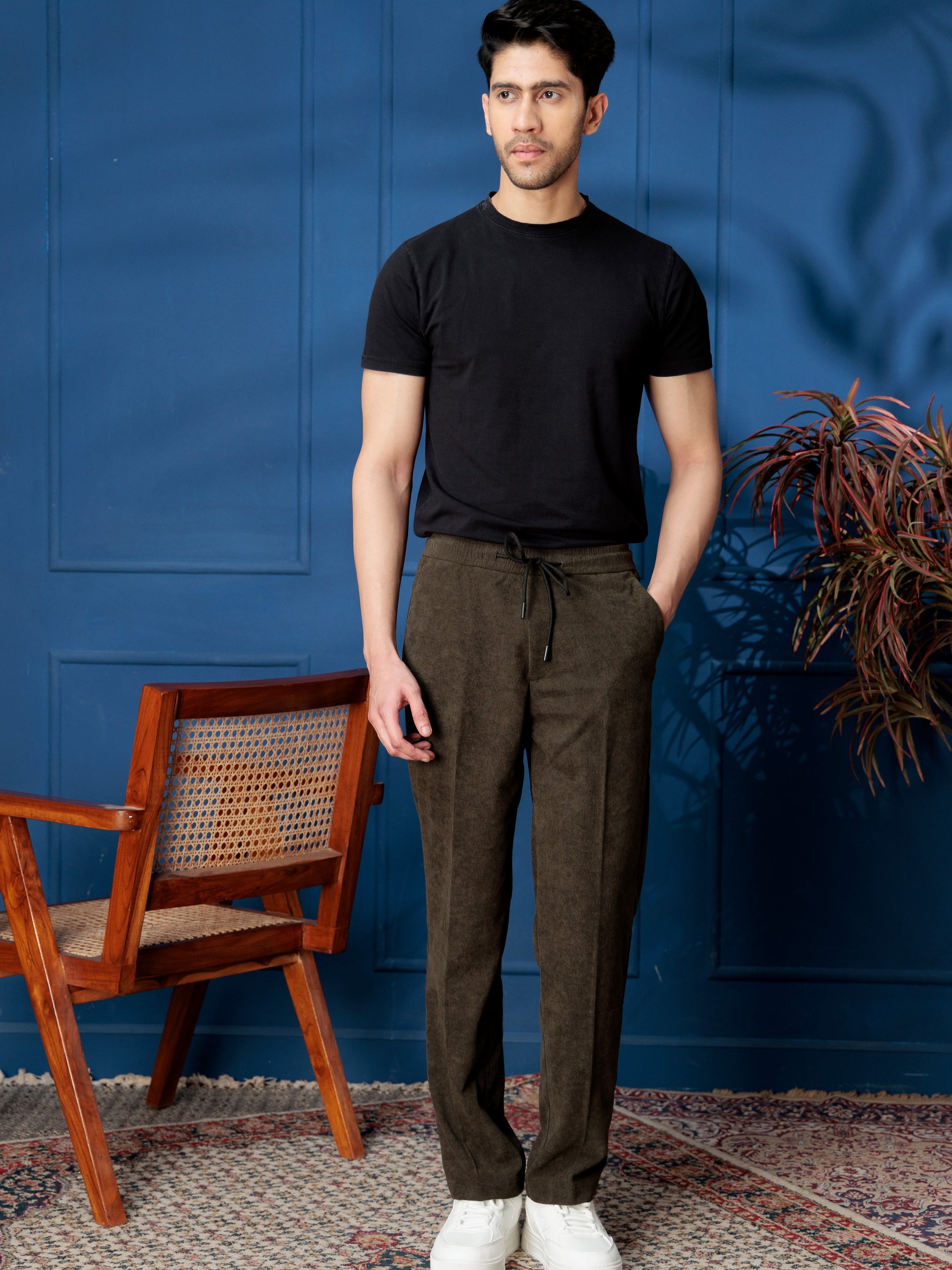 FOOMER OLIVE CORDUROY RELAXED FIT TROUSERS FOR MEN'S
