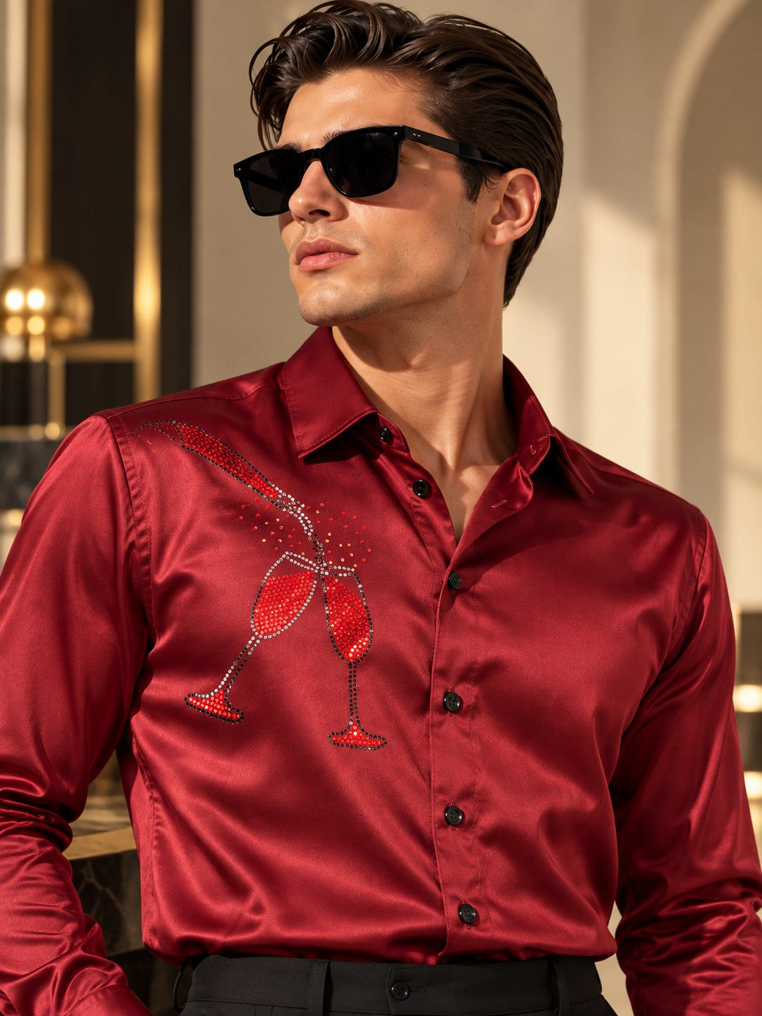 Men's Maroon Formal and Party Wear Designer Shirt