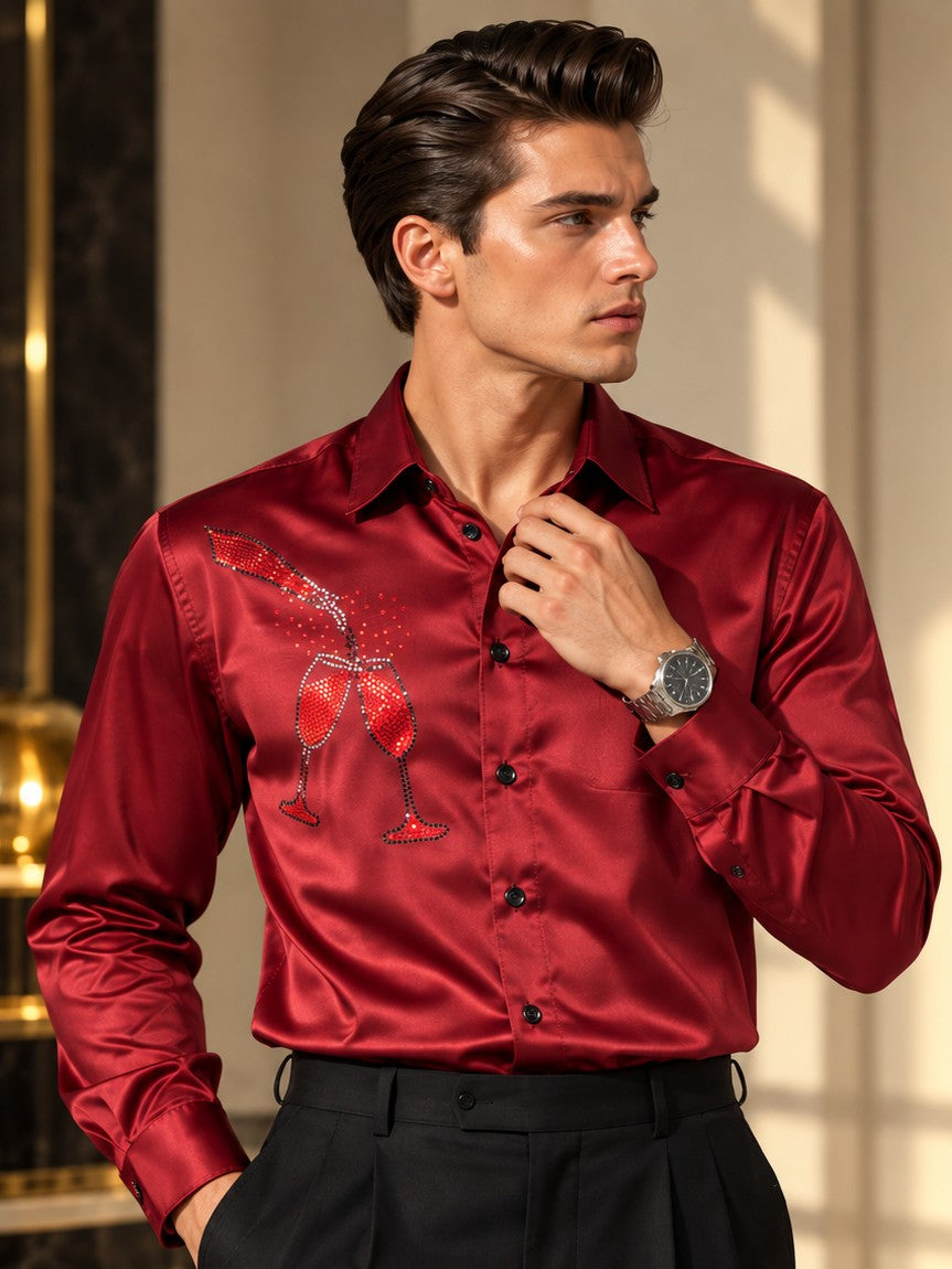 Men's Maroon Formal and Party Wear Designer Shirt