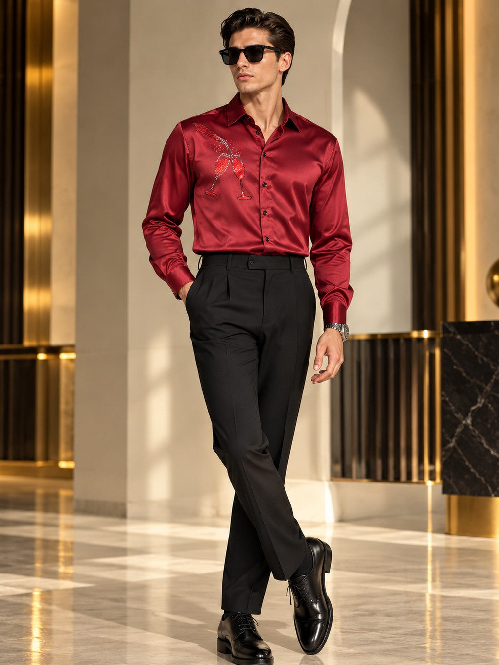 Men's Maroon Formal and Party Wear Designer Shirt