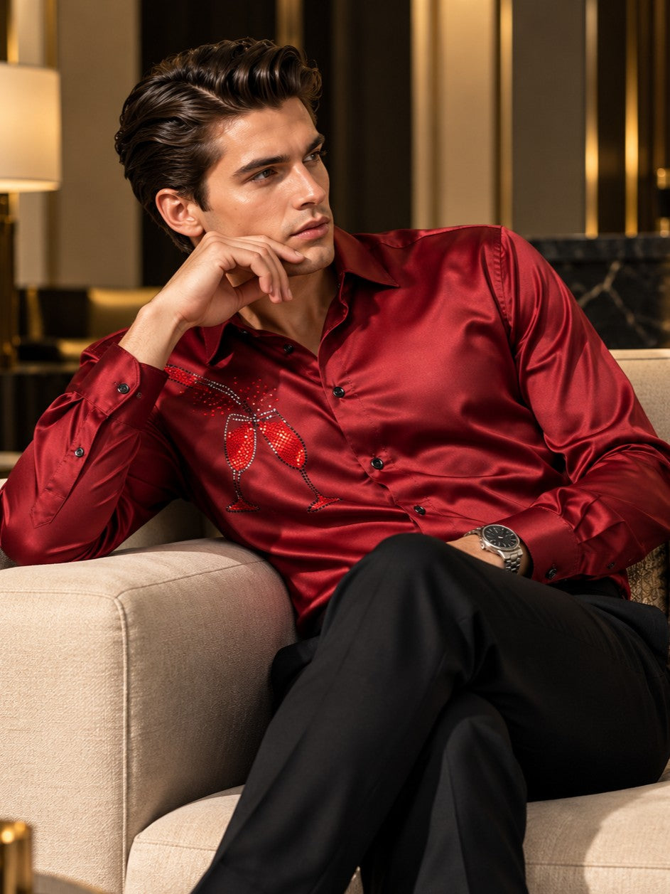 Men's Maroon Formal and Party Wear Designer Shirt